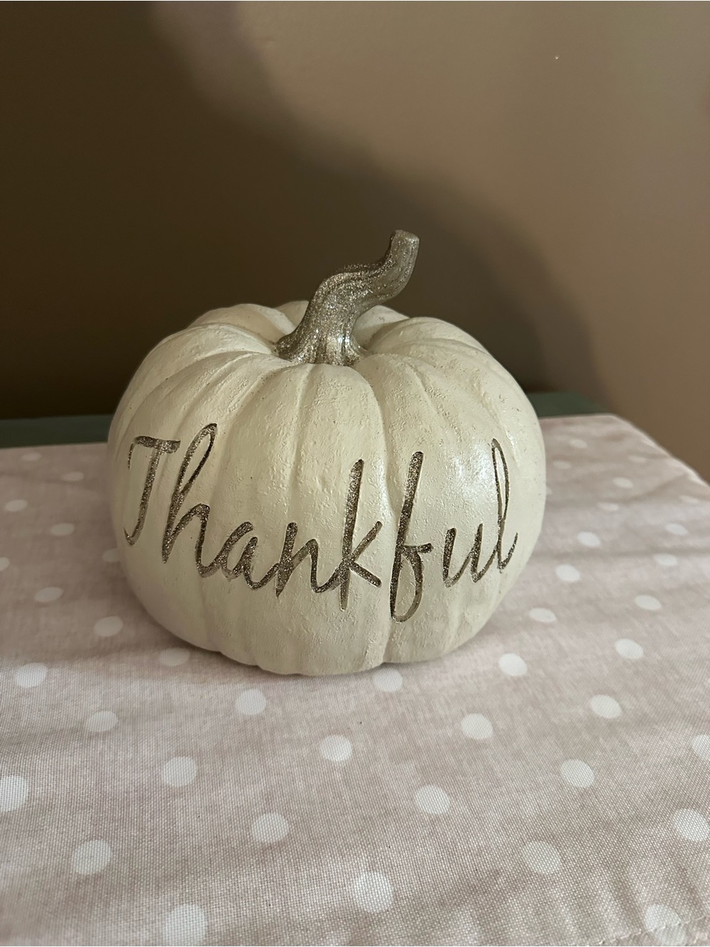 Neutral "Thankful" Decorative Pumpkin